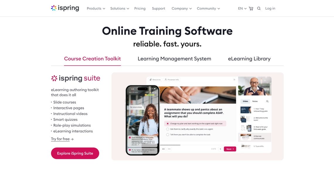 Homepage of iSpring Learn