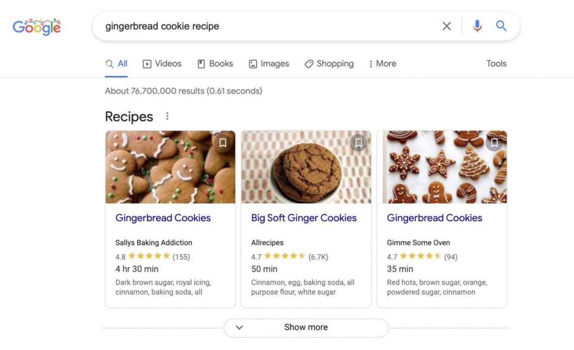 Ginger cookie Google search results