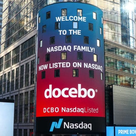 Docebo appears on the Times Square Nasdaq tower