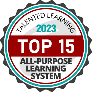 talented learning 2023 top 15 all purpose learning system award badge